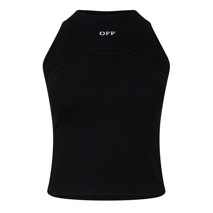 Off White Women's Black Ribbed Tank Vest in Size 8, Sports Direct