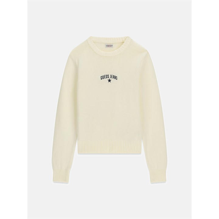 Guess Women's White Cotton Star Embroidered Long Sleeve T-Shirt in Size 8, Sports Direct