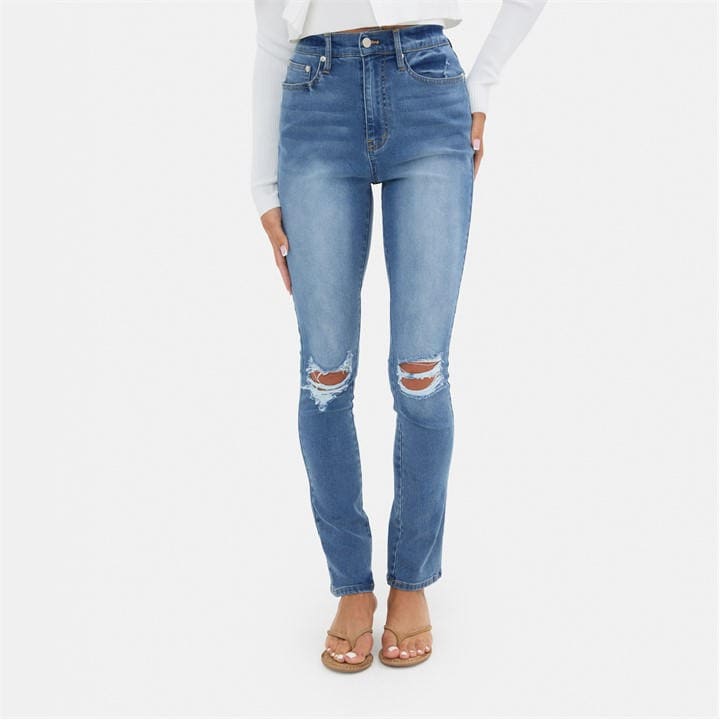 I Saw It First Women's Blue High Waisted Skinny Rip Jean in Size 10, Sports Direct