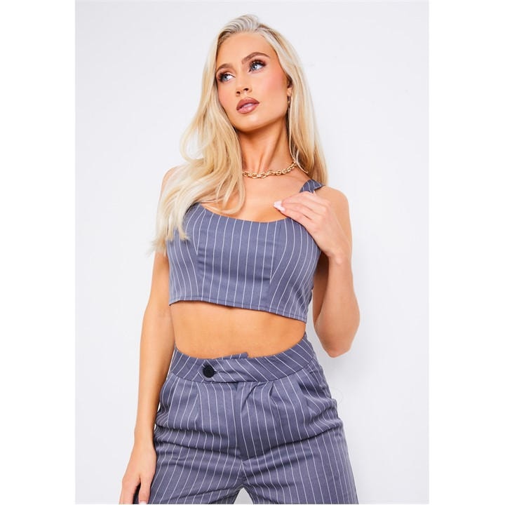 Missy Empire Women's Grey Pinstripe Scoop Neck Tailored Pinstripe Top in Size 6, Sports Direct