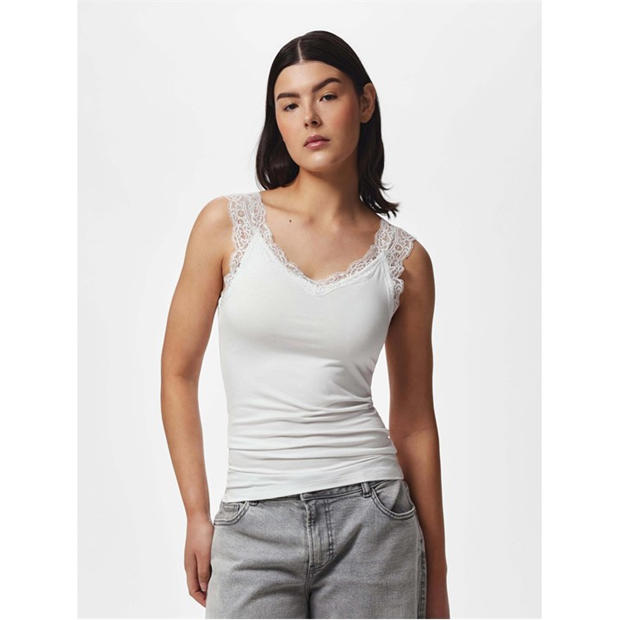 Bright White - Pieces - Women's Barbera Lace V-Neck Sleeveless Slim-Fit Tank Top