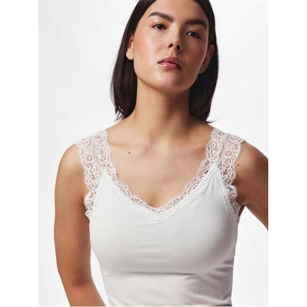 Bright White - Pieces - Women's Barbera Lace V-Neck Sleeveless Slim-Fit Tank Top
