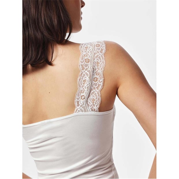 Bright White - Pieces - Women's Barbera Lace V-Neck Sleeveless Slim-Fit Tank Top
