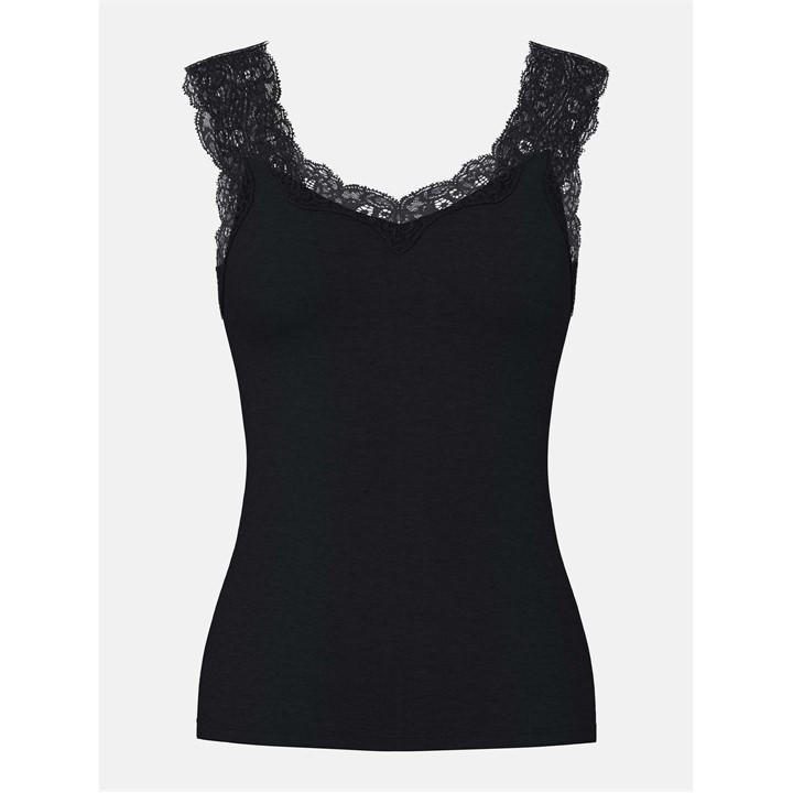 Pieces Women's Black Barbera Lace V-Neck Sleeveless Slim-Fit Tank Top in Size 10, Sports Direct