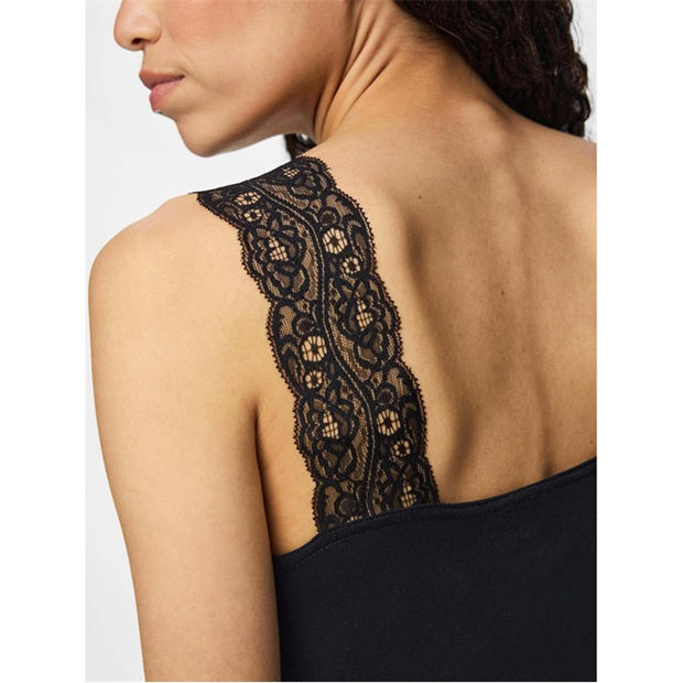 Black - Pieces - Women's Barbera Lace V-Neck Sleeveless Slim-Fit Tank Top