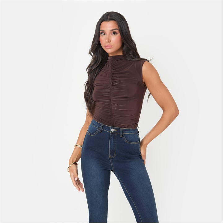 I Saw It First Women's Brown Ruched Front Slinky Top in Size 14, Sports Direct