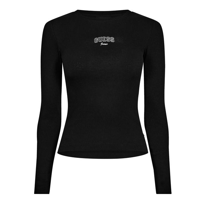 Guess Women's Black Embro Slimt Long Sleeve T-Shirt in Size 16, Sports Direct