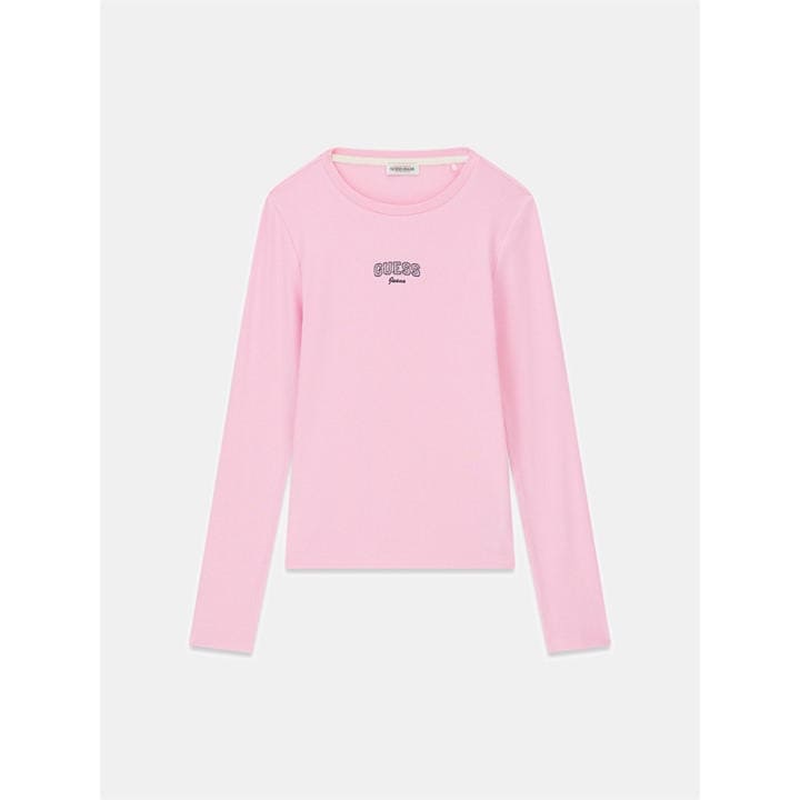 Guess Women's Pink Embro Slimt Long Sleeve T-Shirt in Size 8, Sports Direct