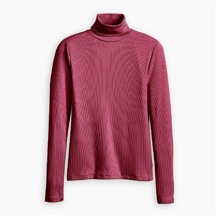 Levis Women's Red Dreamy Turtleneck Burgundy Long Sleeve T-Shirt in Size 12, Sports Direct