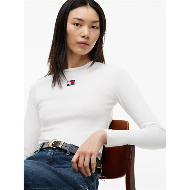 Ecru - Tommy Jeans - TJ Bdg LS T-Shirt Ld64