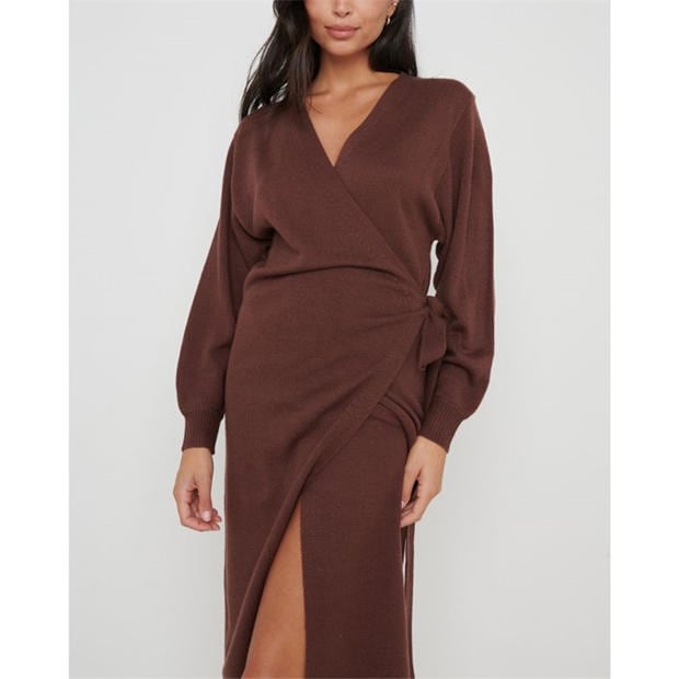 Brown - Pretty Lavish - Beau Wrap Midi Dress