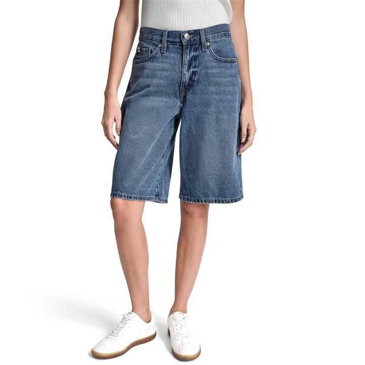 Dkny Women's Blue Jeans Mid Rise Relaxed Bermuda Denim Short in Size 27, Sports Direct