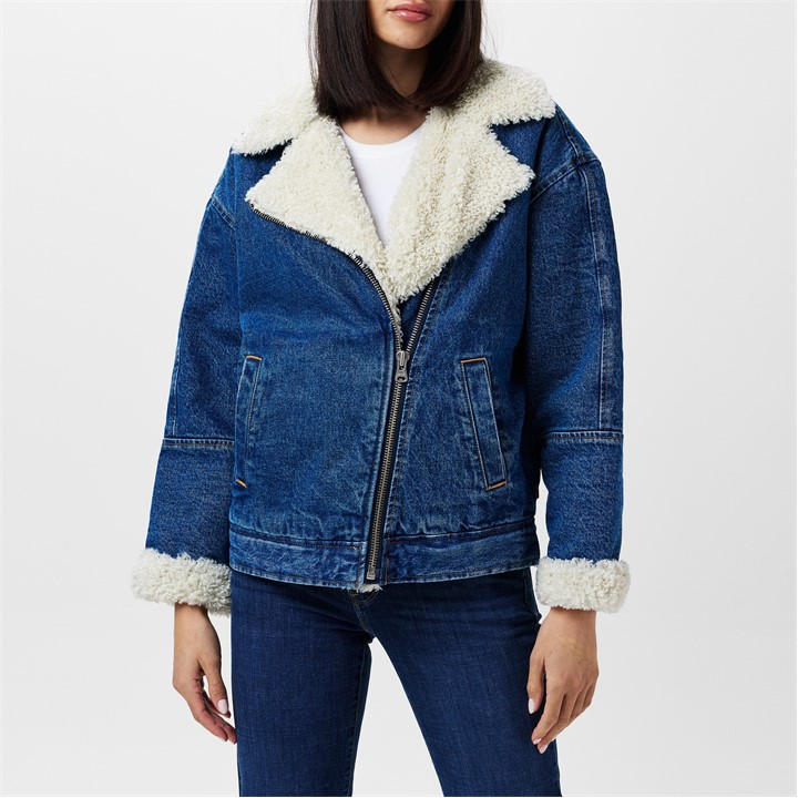 Levis Women's Blue Sherpa Flight Insulated Denim Jacket in Size 10, Sports Direct