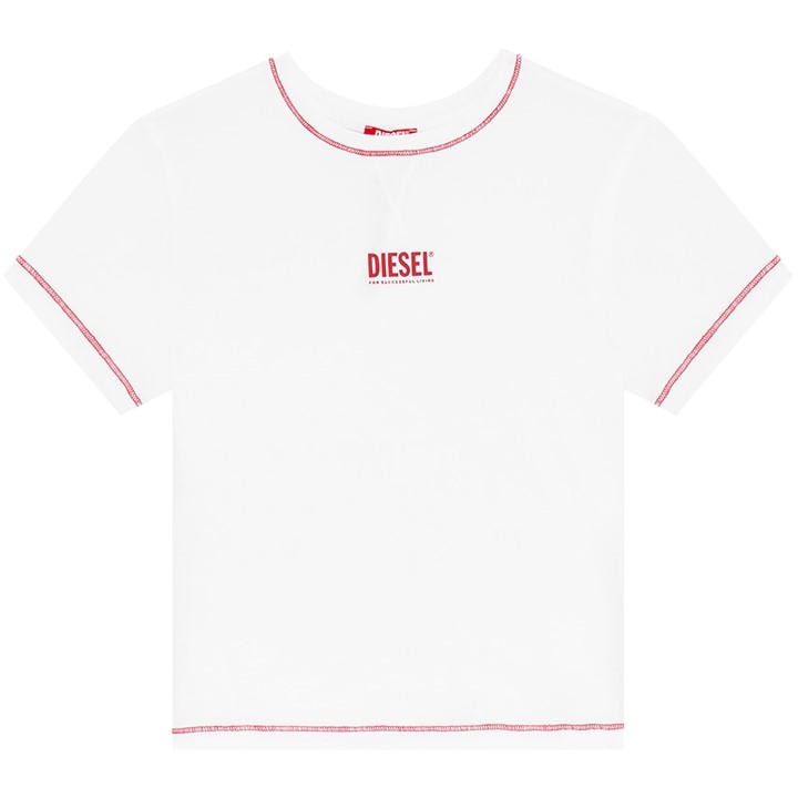 Diesel Women's White Dj Uftee-Maddie Crop T-Shirt in Size 10, Sports Direct