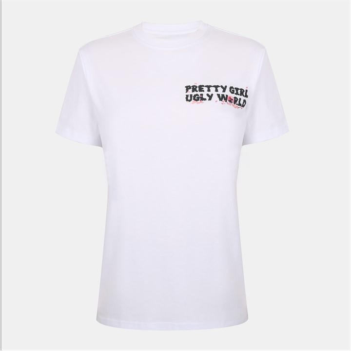 Pretty Boy Ugly World Women's White Cotton Short Sleeve Crew Neck T-Shirt in Size 10, Sports Direct