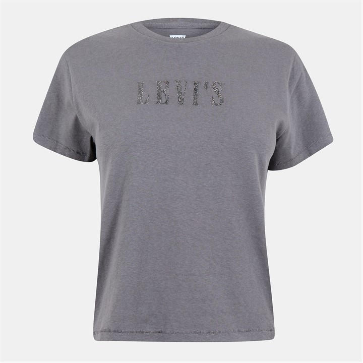 Levis Women's Grey Graphic Classic Rhinestone T-Shirt in Size 16, Sports Direct