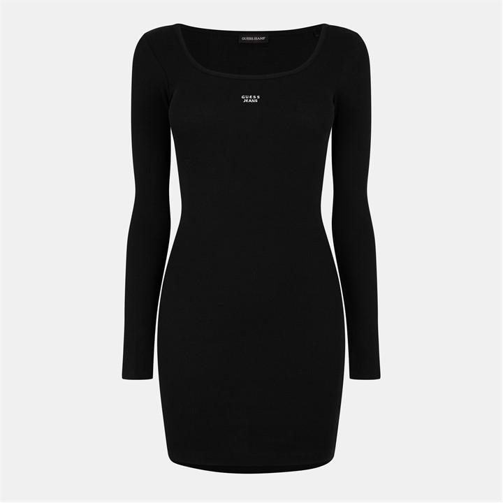 Guess Women's Black Long Sleeve Rib Mini Dress in Size 16, Sports Direct