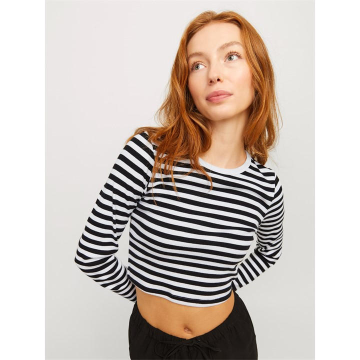 Jjxx Women's White Feline Long-Sleeve Striped Crop Top in Size 14, Sports Direct