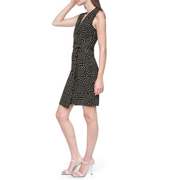 Black/Coconut - DKNY - Women's SL Jersey Wrap Dress
