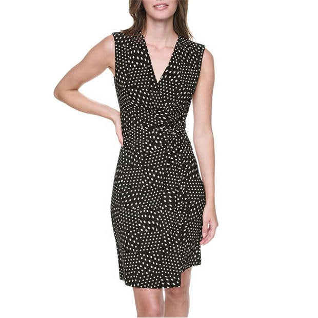 Black/Coconut - DKNY - Women's SL Jersey Wrap Dress