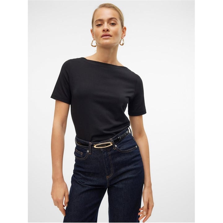 Vero Moda Women's Black Modal Short-Sleeve Regular Fit T-Shirt in Size 14, Sports Direct