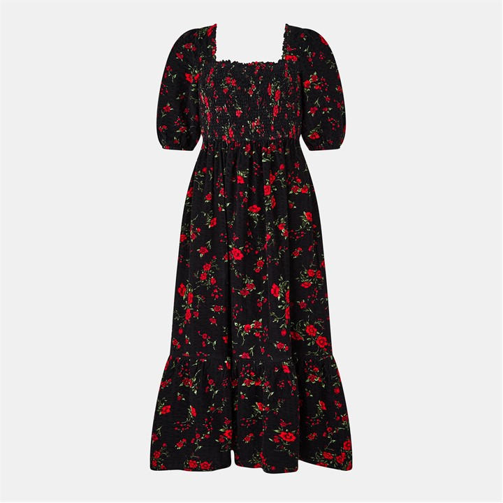 Nobodys  Women's Black Elsa Midaxi Smock Dress in Size 8, Sports Direct