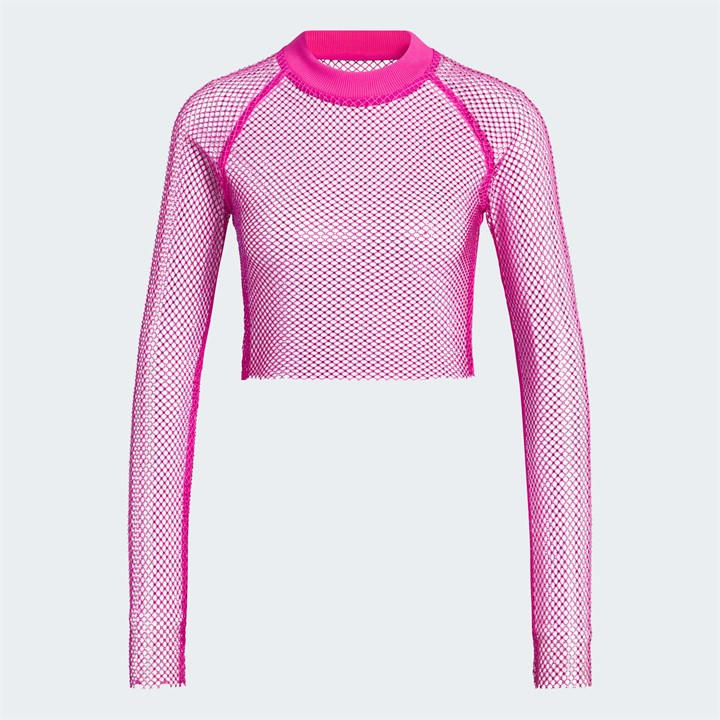 Adidas Women's Pink Crystal Mesh Cover-Up Long-Sleeve Top in Size XS, Sports Direct