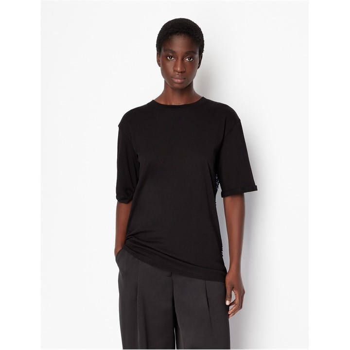 Armani Exchange Women's Black Armani Sequin T-Shirt in Size 8, Sports Direct
