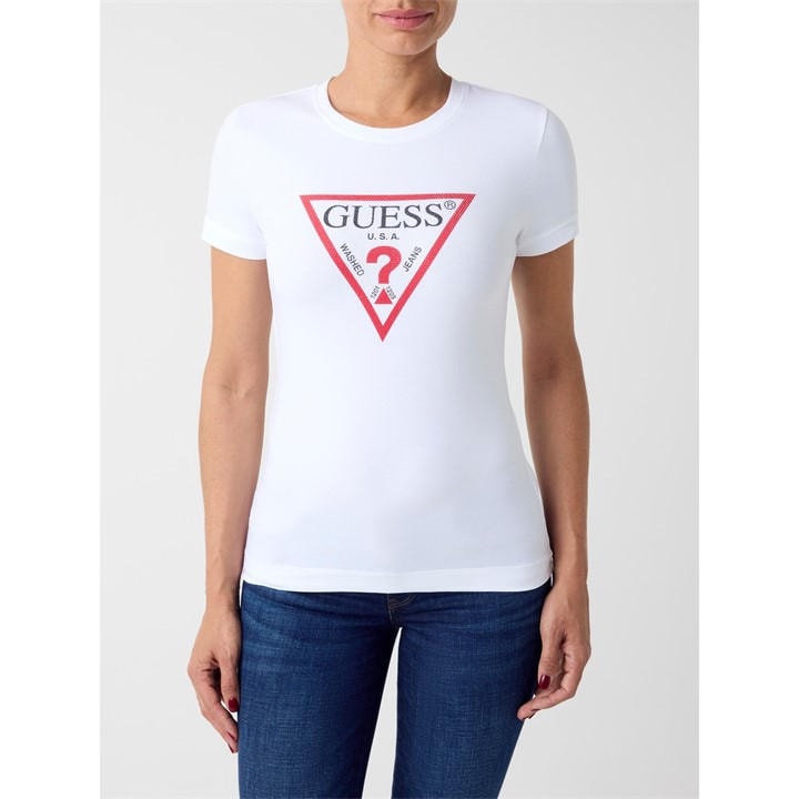 Guess Women's White Cn Original Hotfix Slim Fit T-Shirt in Size 12, Sports Direct
