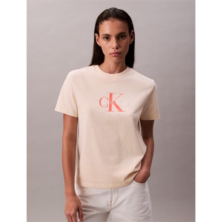 Calvin Klein Jeans Women's Beige Regular Fit T-Shirt in Size 12, Sports Direct