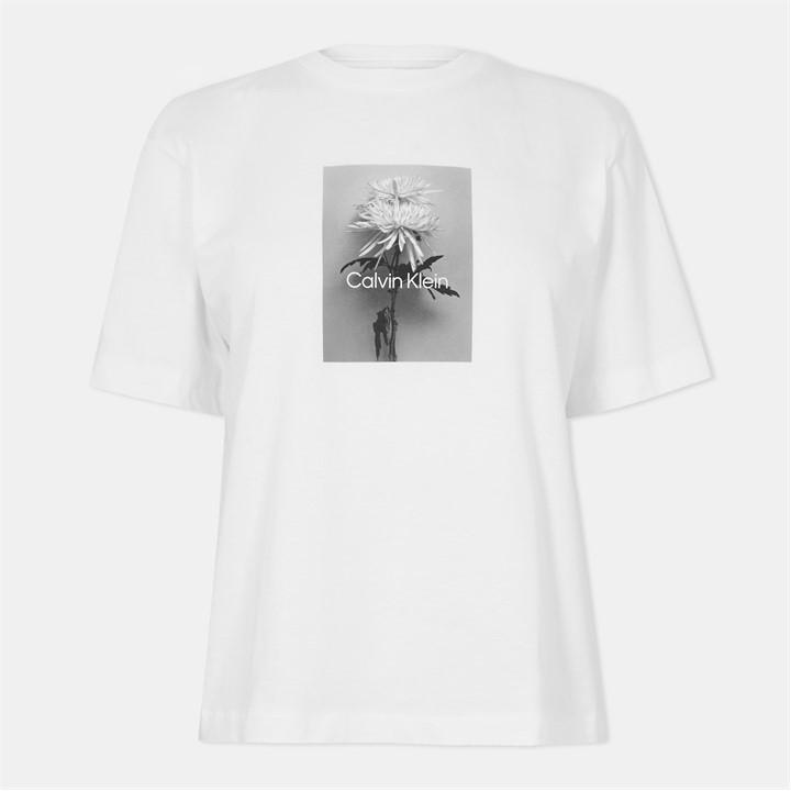 Calvin Klein Jeans Women's White Ckj Flower Box Oversized T-Shirt in Size 8, Sports Direct