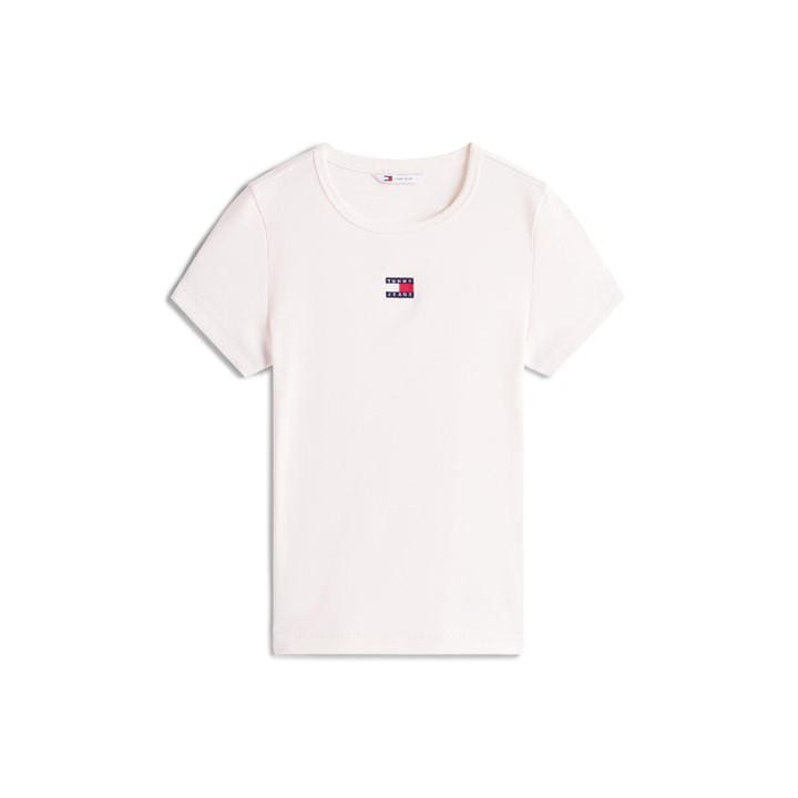 Tommy Jeans Women's White Tj Badge Rib Regular Fit T-Shirt