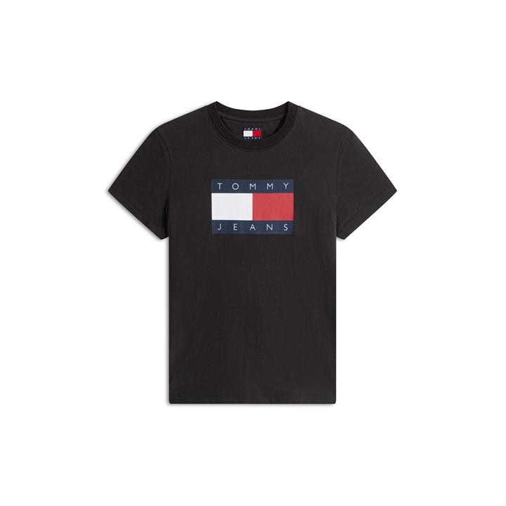 Tommy Jeans Women's Black Tj Badge Rib Regular Fit T-Shirt in Size 12, Sports Direct