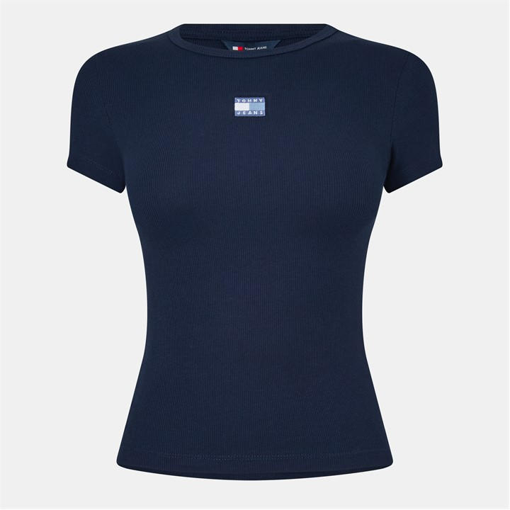 Tommy Jeans Women's Blue Tj Badge Rib Regular Fit T-Shirt in Size 8, Sports Direct