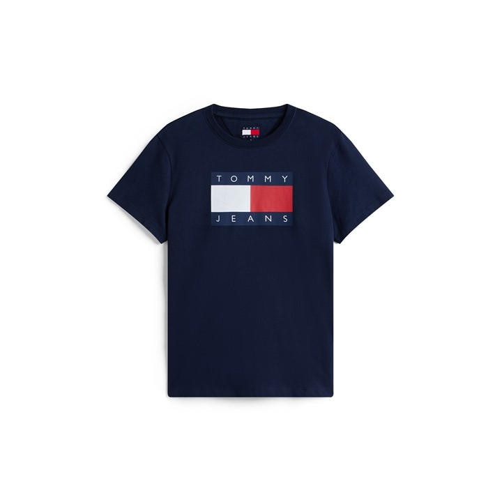 Tommy Jeans Women's Blue Tj Badge Rib Regular Fit T-Shirt in Size 8, Sports Direct