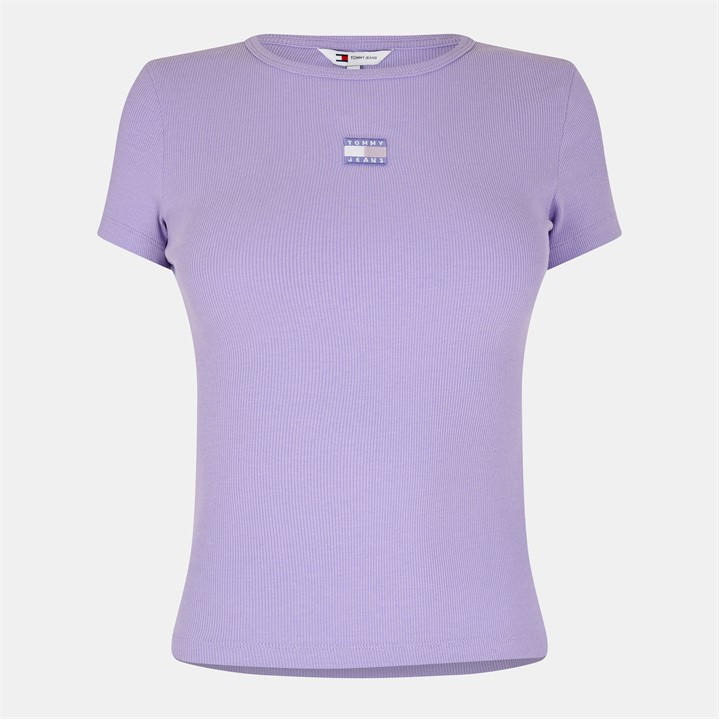 Tommy Jeans Women's Purple Tj Badge Rib Regular Fit T-Shirt in Size 10, Sports Direct