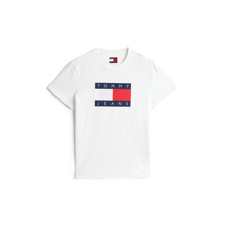 Tommy Jeans Women's White Tj Badge Rib Regular Fit T-Shirt in Size 8, Sports Direct