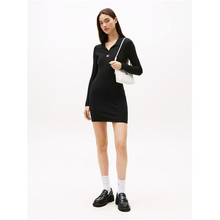 Tommy Jeans Women's Black Badge Rib Jumper Dress in Size 14, Sports Direct