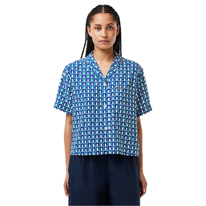 Lacoste Women's  Short-Sleeve Patterned Shirt in Size 12, Sports Direct