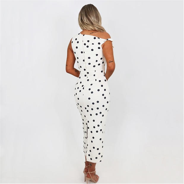 Cream/Black - AX Paris - Cream And Black Polka Dot Off The Shoulder Midi Dress