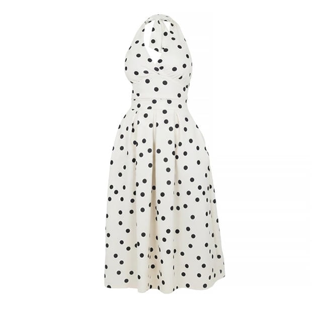 AX Paris | Cream And Black Polka Dot Tie Halter Neck Midi Dress |  Cream/Black | SportsDirect.com Poland