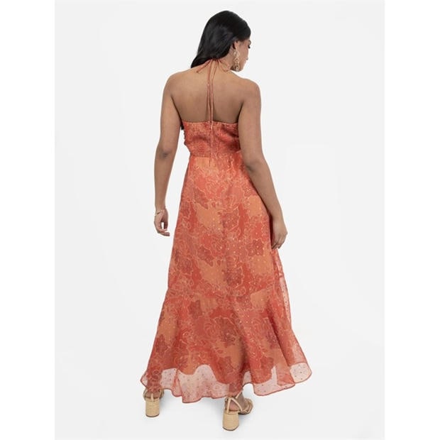 Rust - Anaya With Love - Anaya With Love Recycled Rust Halter Neck Floral Print Midaxi Dress