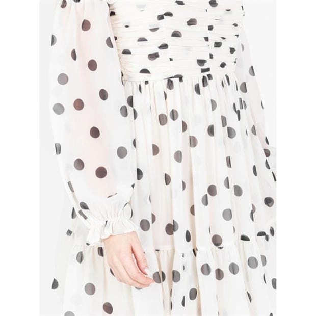 Cream - Anaya With Love - Anaya With Love Recycled Polka-Dot Bardot Maxi Sleeve Mini Dress