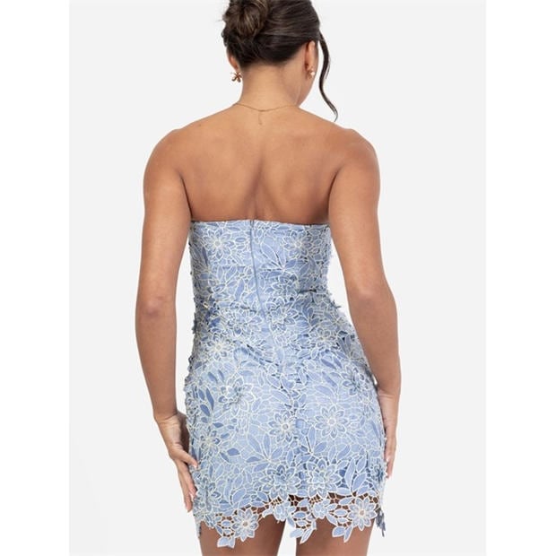 Blue - Maya Deluxe - Maya Blue Floral Lace Bandeau Mini Dress