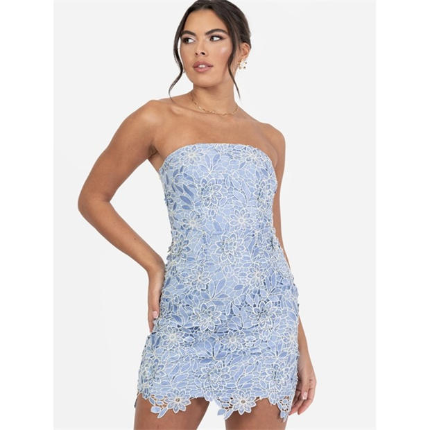 Blue - Maya Deluxe - Maya Blue Floral Lace Bandeau Mini Dress