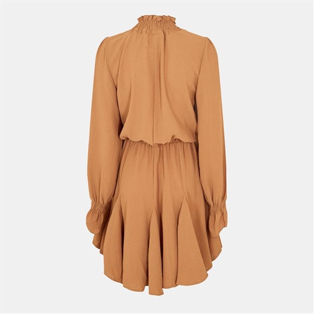 Вълна - AX Paris - Camel High Neck Shirred Detail Skater Dress