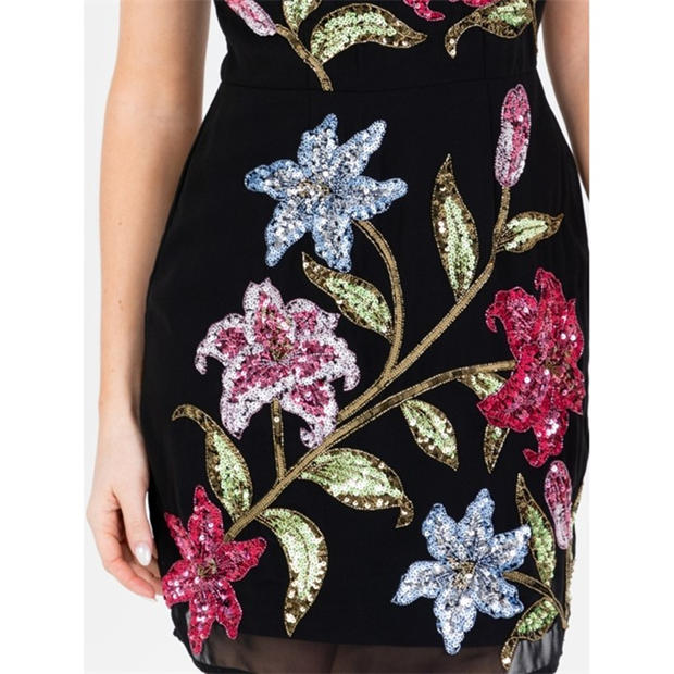 Black - Maya Deluxe - Maya Black Floral Embellished Halter Neck Mini Dress