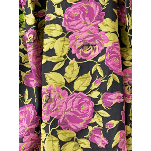 Black Floral - Maya Deluxe - Maya Floral Jacquard Strappy Square Neck Midi Dress with Pockets