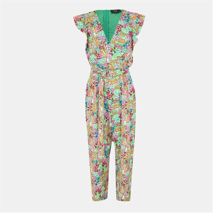 Paris  Women's  Floral Print V Neck Belted Jumpsuit, Football by AX  in Size 8, Sports Direct