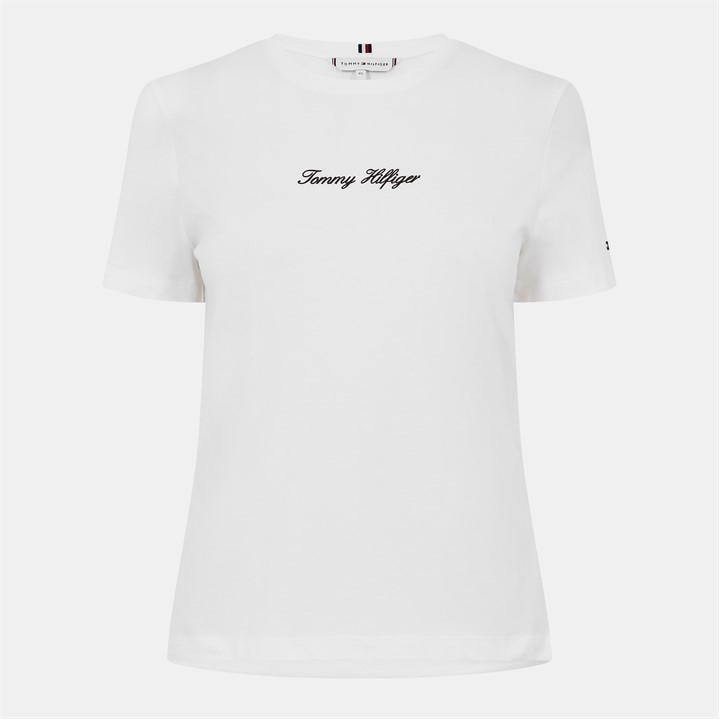 Tommy Hilfiger Women's White Script Short Sleeve T-Shirt in Size 12, Sports Direct